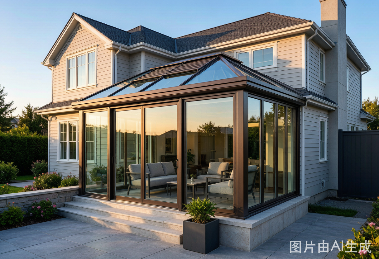 Aluminum sunroom with thermal break frames installed on residential building in China - four season sunroom with insulated glass roof