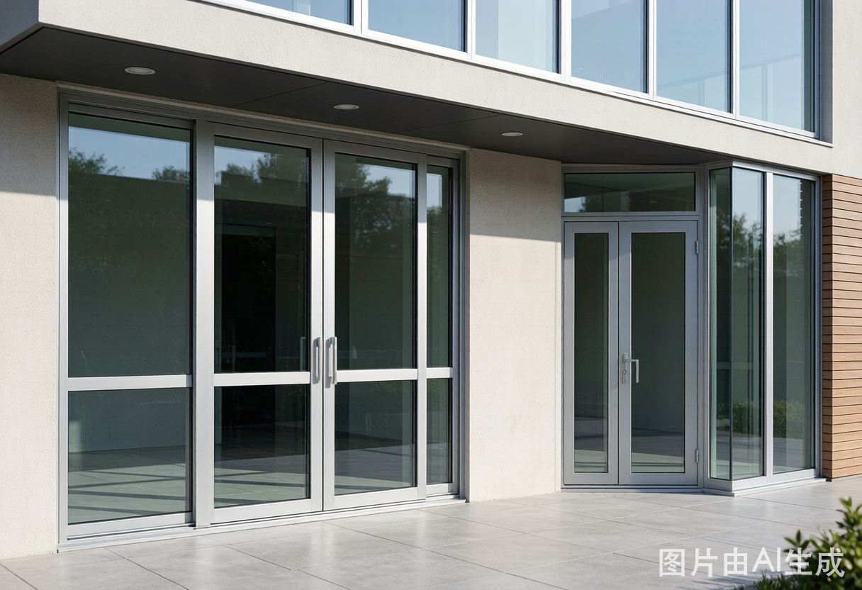 Aluminum doors and windows on modern residential building facade in China - aluminum frame sliding windows with double glazing and thermal break technology