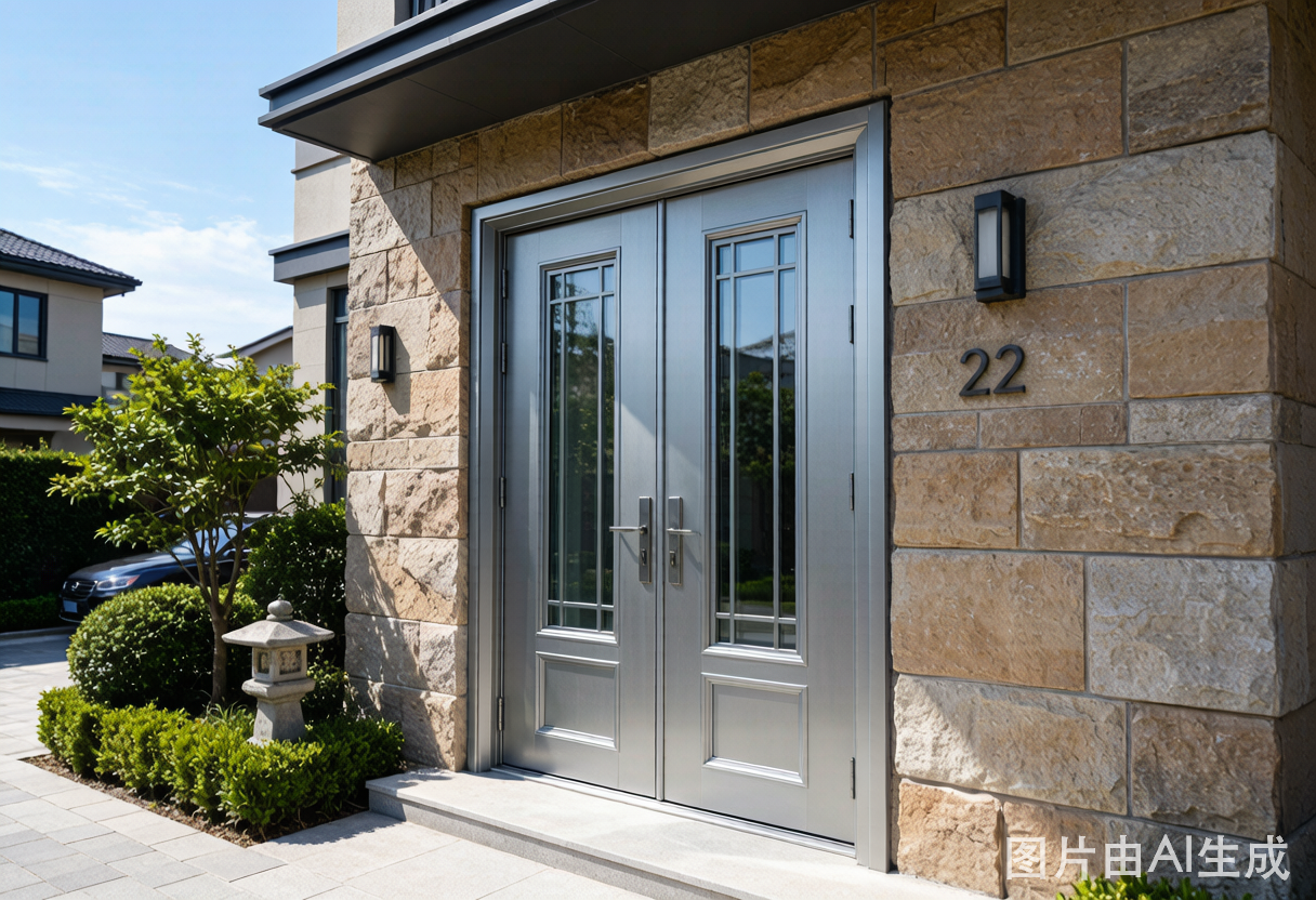 Doors for houses installed on residential building in China - aluminum thermal break entry door with double glass panels
