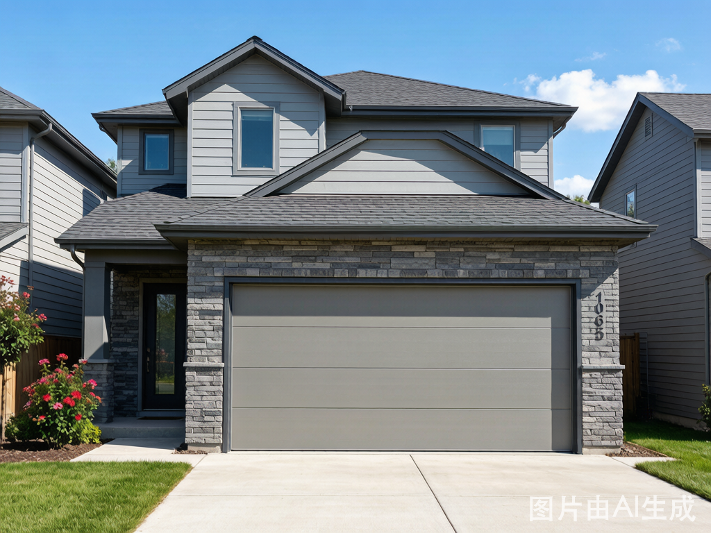Aluminum sectional garage door installation on residential house exterior in Foshan, China
