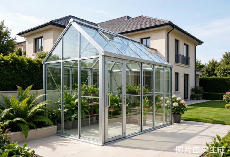 Greenhouse with aluminum frame and tempered glass installed in China - modern glass house for residential garden