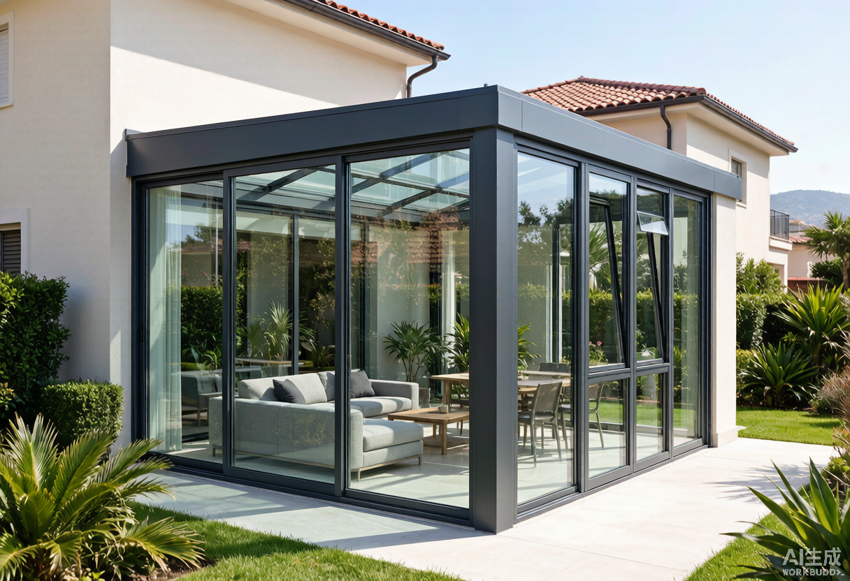 Casa de cristal glass house sunroom installed on residential villa in Foshan China - aluminum frame with thermal break glazing