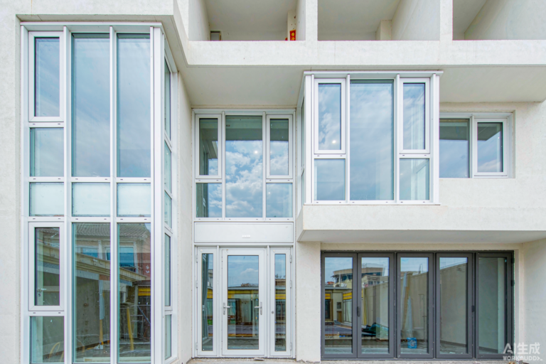 Aluminum doors and windows installed on modern residential building in China - thermal break aluminum frames with double glazed glass panels