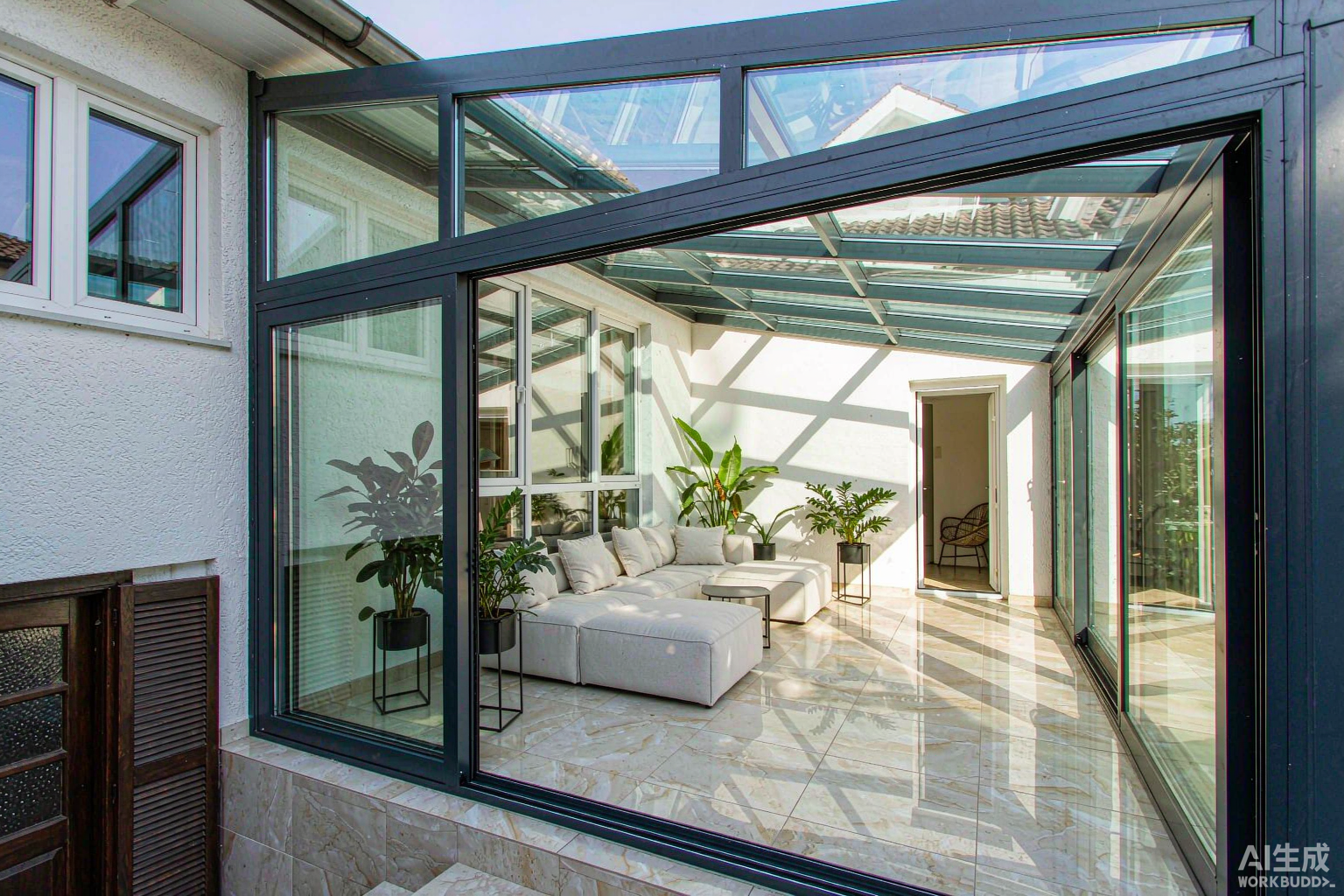 Solarium glass room installed on residential house in China - aluminum frame with insulated double glazed panels