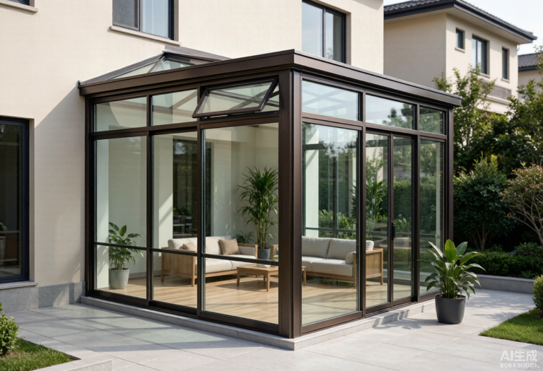 Aluminum framed glass sunroom installed on residential villa in China - 4 season solarium with double glazed thermal break frame