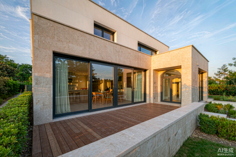Aluminium fenetre coulissante installed on a modern residential villa - thermally broken sliding window system from ROGENILAN Foshan China with slim dark grey frames and double glazing