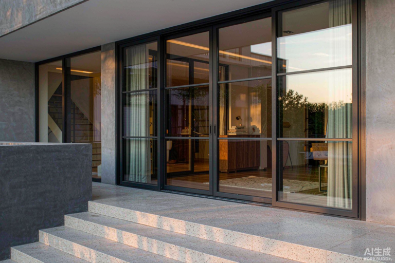 Aluminum glass door with slim thermal-break frame and double glazing on a residential villa entrance in China - exterior glass door wholesale supply