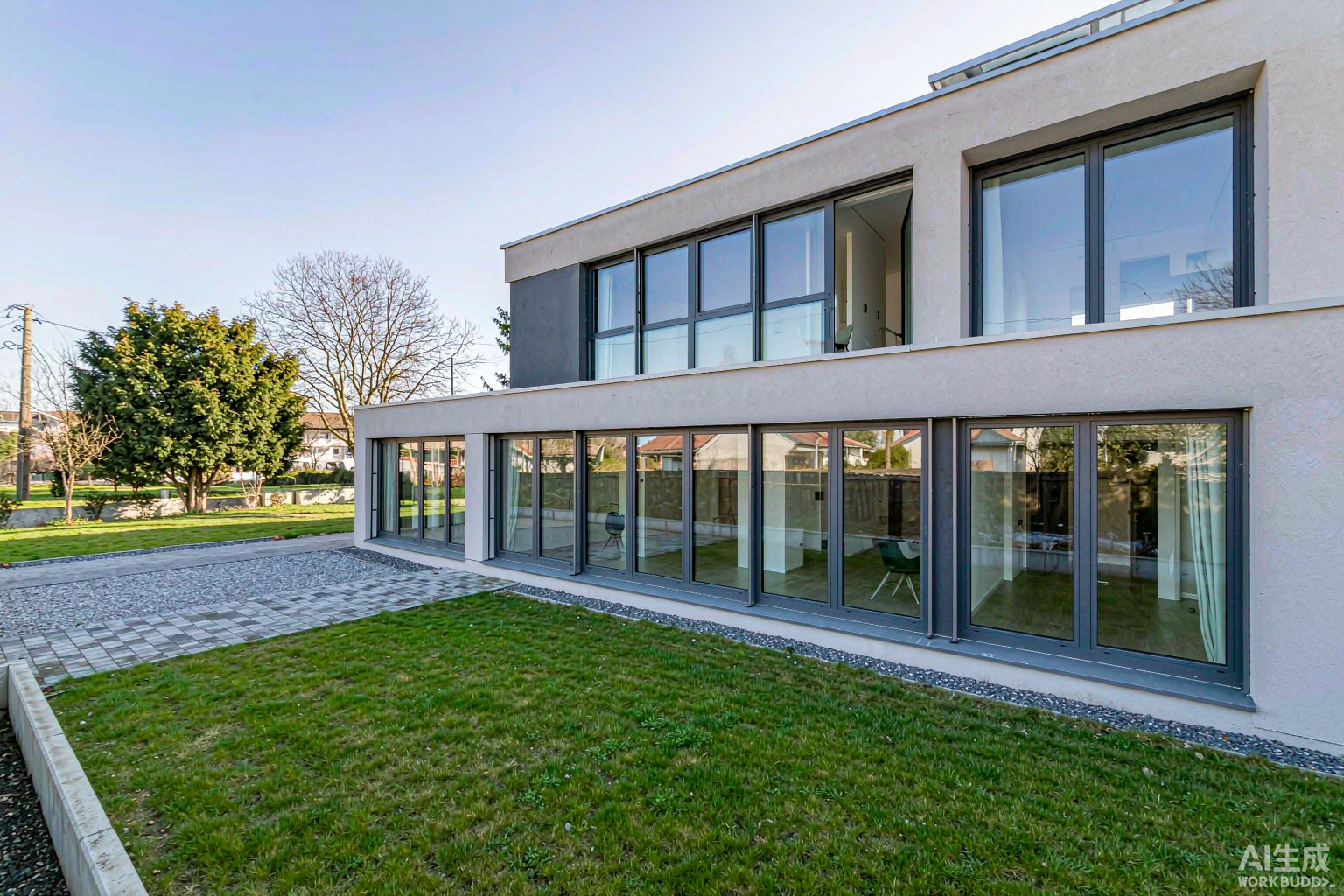 Low price aluminum windows wholesale in China - thermally broken aluminium double glazed windows and sliding glass door on a modern house exterior