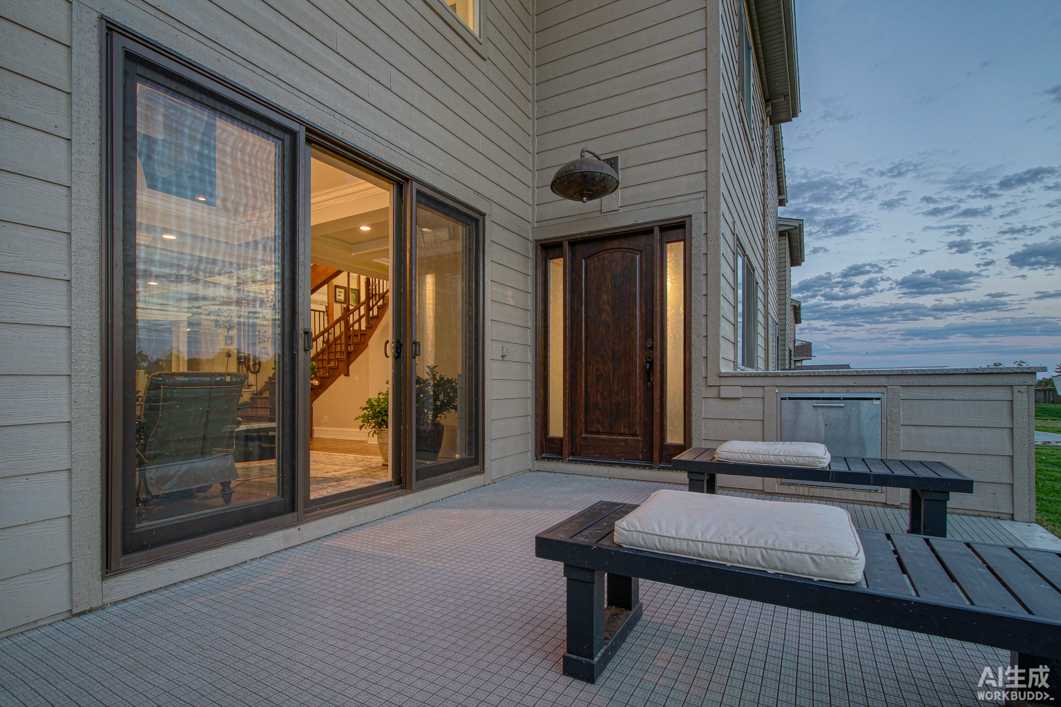Aluminum sliding patio door installed on a North American house deck in China export project - thermal break frame with double glazed low-E glass