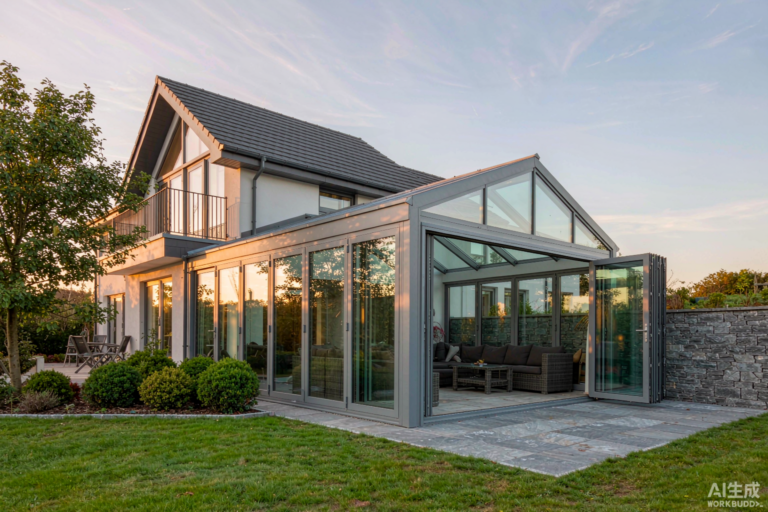 Sun room attached to modern house in Foshan China - aluminum frame outdoor glass room