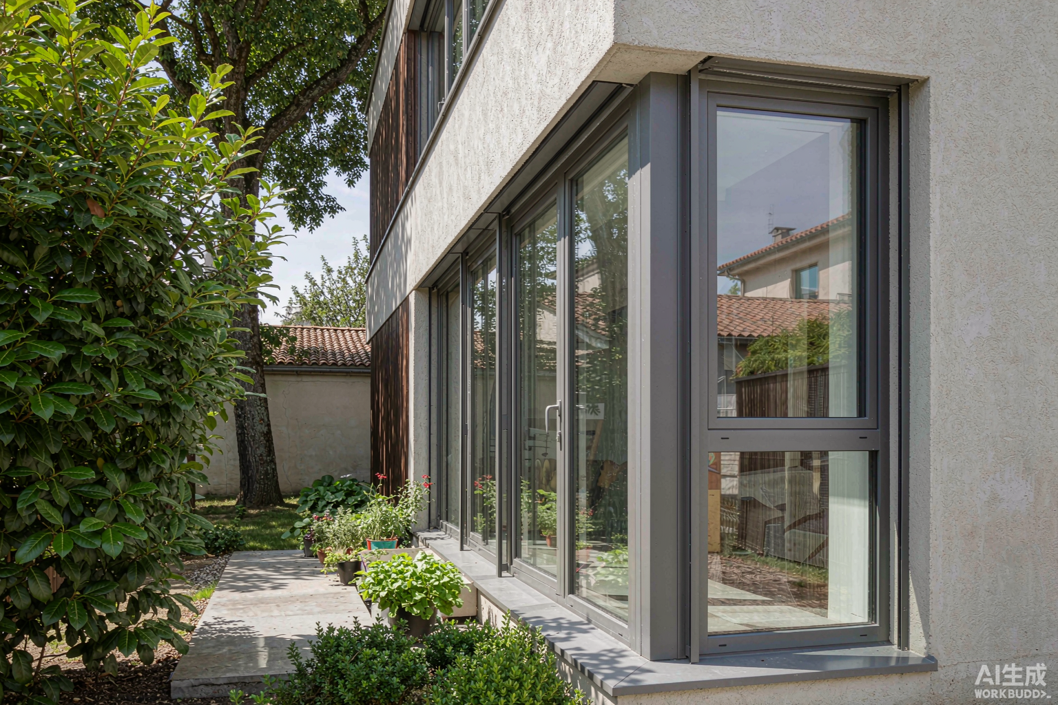 Baie vitree export from China - aluminium glazed bay wall (baie vitree) with slim frames and double glazing on a modern residential facade