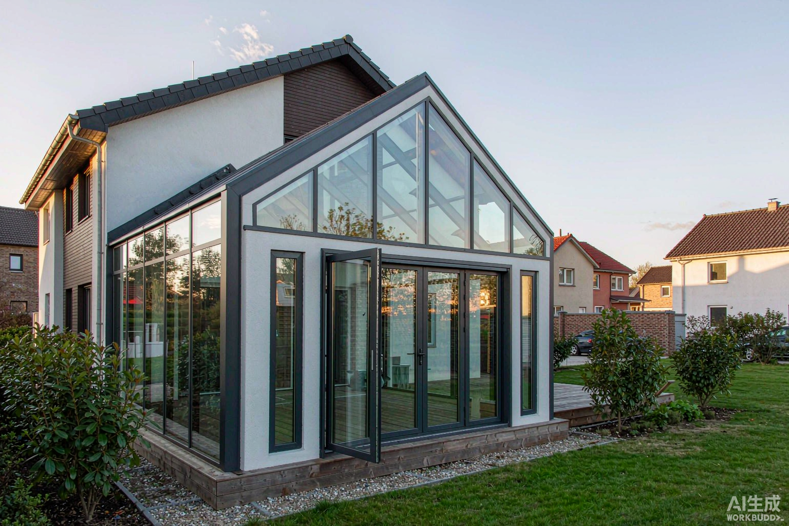 Glashaus wintergarten aluminium conservatory with thermal break frame and double glazing on a residential house in China - ROGENILAN supplier