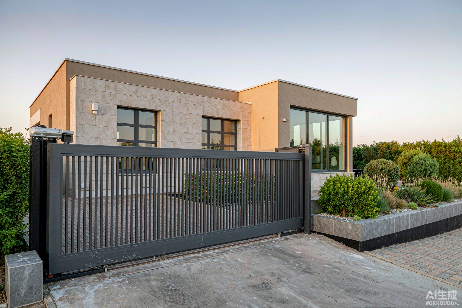 Modern aluminium sliding gate design for homes - horizontal slat driveway gate with automation, China manufacture